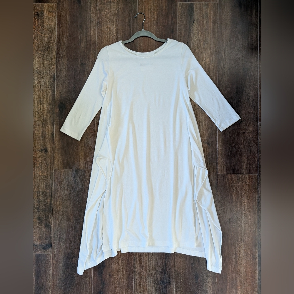 XD Xenia Design Womens Jersey Tunic Top M White Lagenlook Artsy Asymmetrical